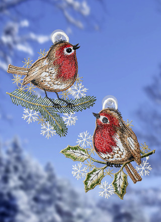 Fensterbild aus Plauener Spitze, 2er Set