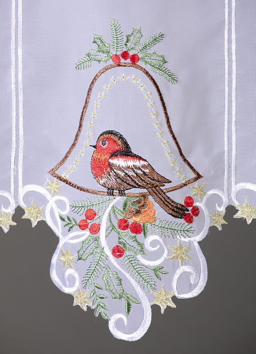 Heimtextilien - Weihnachtlicher Kurzstore mit hochwertiger Stickerei Ansicht 2 Heimtextilien - Weihnachtlicher Kurzstore mit hochwertiger Stickerei, in Größe 786 (H45xB 85 cm) bis 788 (H45xB115 cm), in Farbe BUNT Ansicht 2