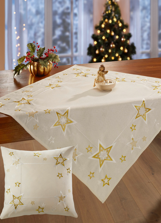 Tischdecken - Tisch- und Raumdekoration, in Größe 101 (Deckchen, 35x 50 cm) bis 404 (Kissenbezug, 40x 40 cm), in Farbe CREME-GOLD Ansicht 1