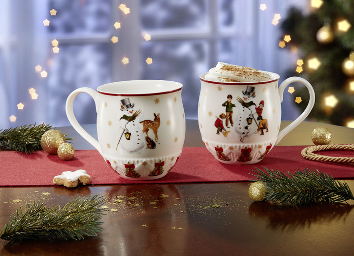 Weihnachten - Henkelbecher aus hochwertigen Premiumporzellan, in Farbe WEISS-ROT Ansicht 1