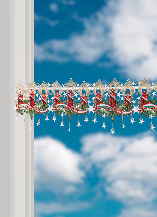Klassisch - Stangendeko aus echter Plauener Spitze mit Stangendurchzug, in Größe 628 (H18xB36 cm) bis 654 (H18xB93 cm), in Farbe BUNT