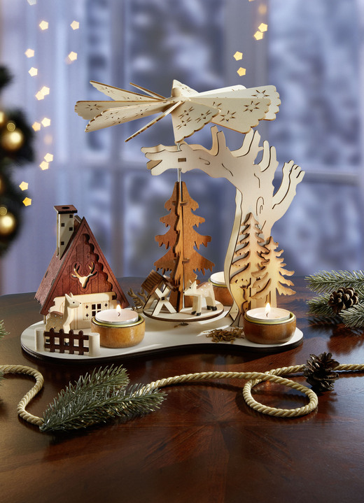 Weihnachtliche Dekorationen - Tischpyramide aus Holz, in Farbe NATUR-BRAUN