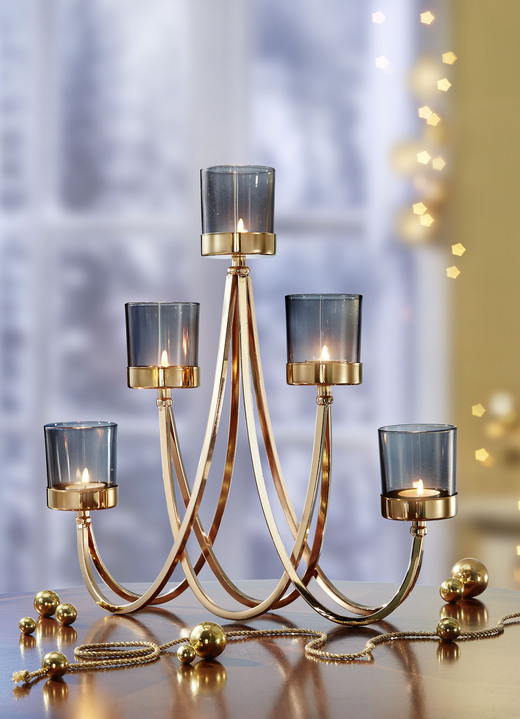 Wohnaccessoires - Eleganter Kerzenleuchter, in Farbe SCHWARZ-GOLD Ansicht 2