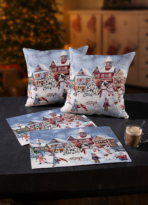 Tischdecken - Kissenbezug oder Platzset mit Winterlandschaft, in Größe 100 (Platzset, 33x46 cm) bis 904 (Kissenbezug, 45x45 cm), in Farbe BUNT Ansicht 1