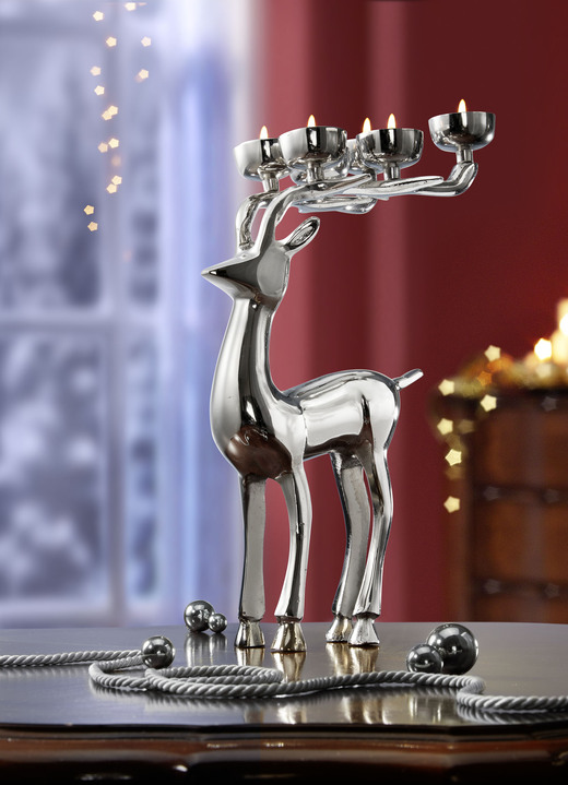 - Teelichthalter „Hirsch“, in Farbe SILBER Ansicht 1