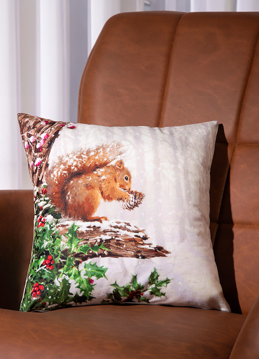 - Kissenbezug mit winterlichem Eichhörnchen-Dessin, in Farbe BUNT Ansicht 2