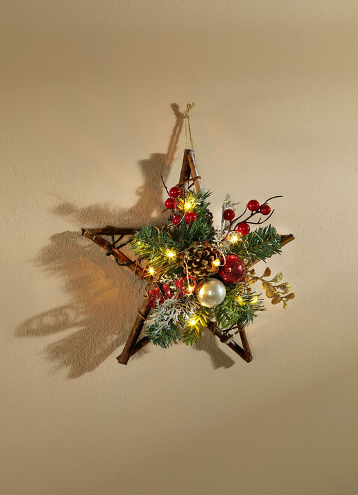 Weihnachtliche Dekorationen - Beleuchteter Stern, in Farbe BRAUN-GRÜN-ROT