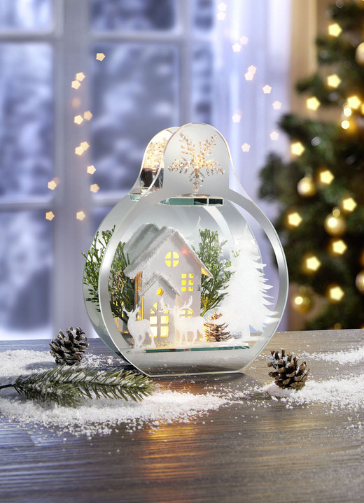 Weihnachtliche Dekorationen - Beleuchteter Glas-Teelichthalter, in Farbe WEISS