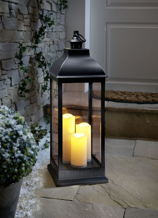 - Laterne mit 3 LED-Kerzen, 70cm, in Farbe SCHWARZ