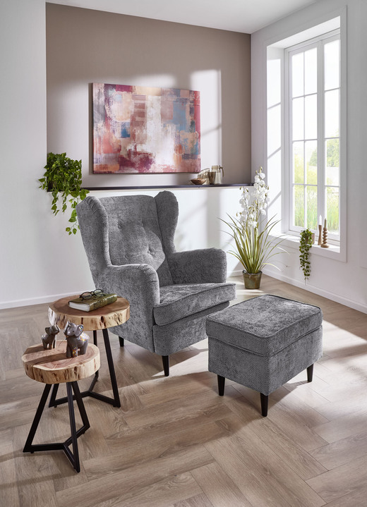 TV- & Relaxsessel - Ohrenbackensessel mit Hocker, in Farbe GRAU Ansicht 1