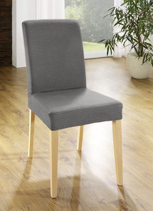 Sessel- & Sofaüberwürfe - Bi-elastische Stretchbezüge aus 92% Baumwolle, in Größe 101 (Sesselbezug) bis 106 (Stuhlbezug), in Farbe ANTHRAZIT Ansicht 1