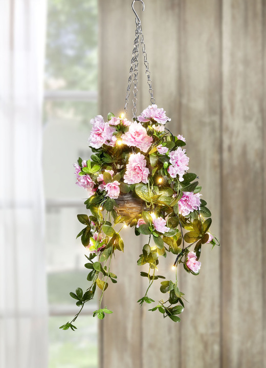 Kunst- & Textilpflanzen - Beleuchtete Azaleen-Hängeampel, in Farbe ROSA-GRÜN