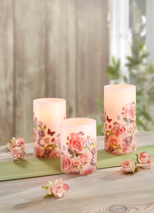 Wohnaccessoires - LED-Echtwachskerzen im 3er-Set, in Farbe WEISS-ROSA