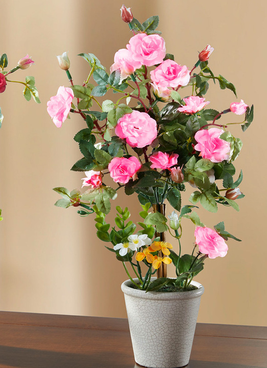 Kunst- & Textilpflanzen - Rosengesteck im Keramiktopf, in Farbe ROSA Ansicht 1