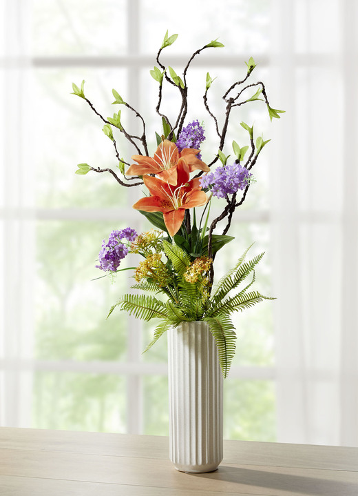 Kunst- & Textilpflanzen - Lilien-Arrangement in Keramikvase, in Farbe ORANGE-GRÜN