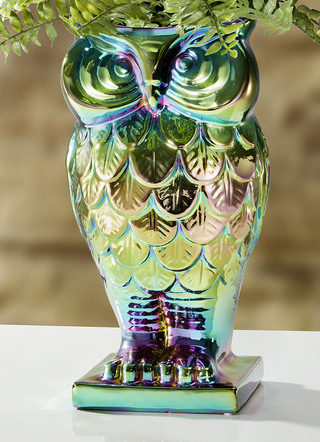 Keramik-Vase Eule mit Perlmutt-Beschichtung