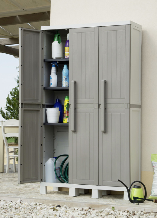 Gartenmöbel - Geräteschrank, 3-türig, in Farbe GRAU, in Ausführung Schrank, groß, 3-türig Ansicht 3