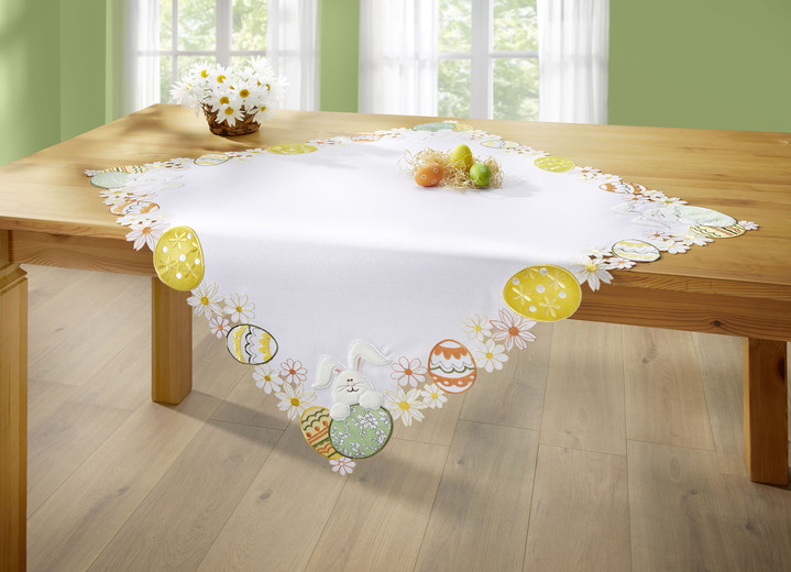 Tischdecken - Tisch- und Raumdekoration mit Plüsch- und Stoff-Applikationen, in Größe 101 (Deckchen, 35x 50 cm) bis 404 (Kissenbezug, 40x 40 cm), in Farbe WEISS Ansicht 6