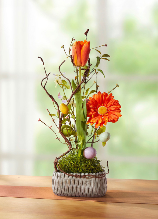 Kunst- & Textilpflanzen - Gerbera/Tulpen-Arrangement, in Farbe ORANGE-GRÜN