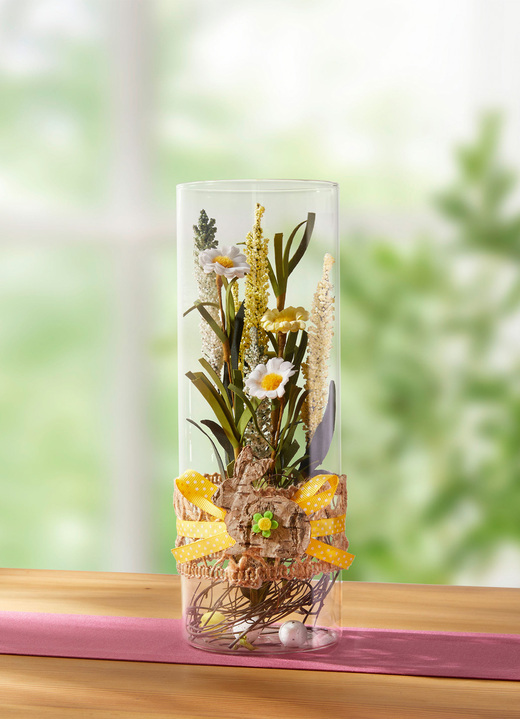 - Blüten-Arrangement in Glasvase, in Farbe GELB