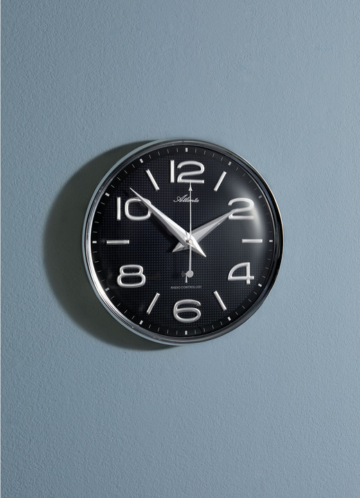 Uhren - Wanduhr mit Funkuhrwerk, in Farbe SILBER-SCHWARZ