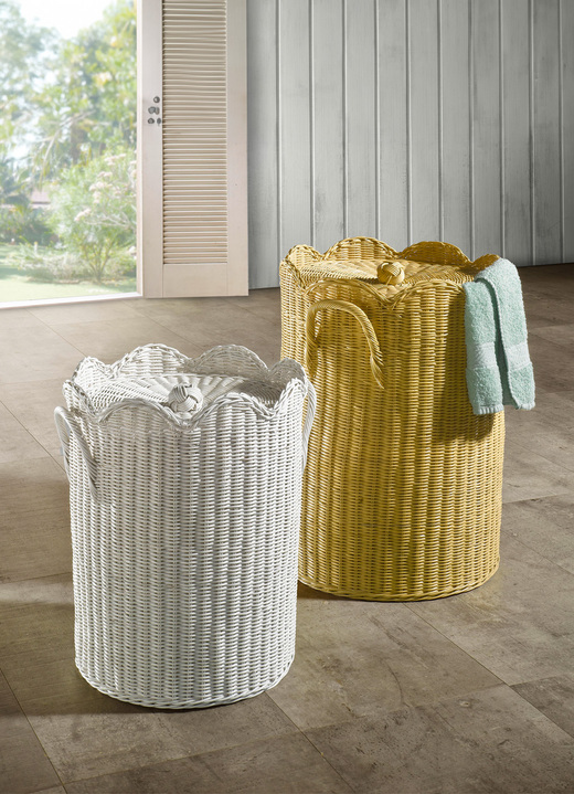 Badmöbel - Wäschesammler aus Rattan, in Farbe WEISS, in Ausführung Wäschesammler, klein