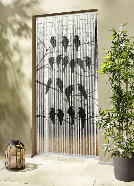 Sichtschutz und Sonnenschutz - Bambusvorhang mit Vogelmotiv, in Farbe SCHWARZ-WEISS