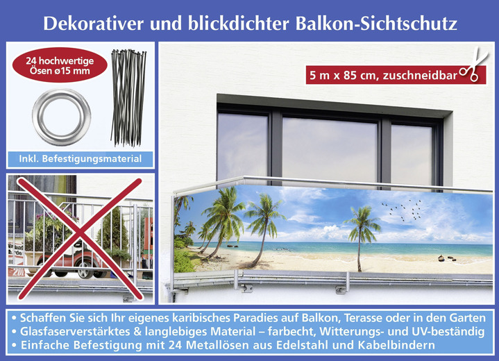 Sichtschutz und Sonnenschutz - Balkon-Sichtschutz mit Karibik-Motiv, in Farbe BUNT Ansicht 2