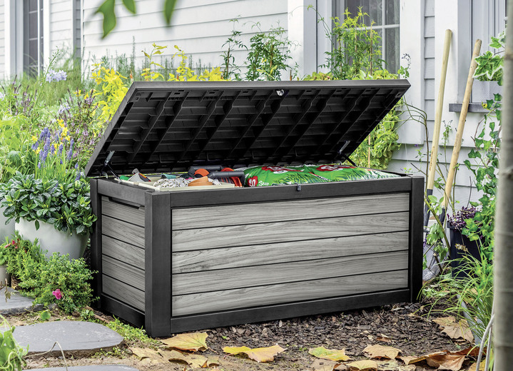Gartenmöbel - Kissenbox in trendiger Holzoptik, in Farbe SCHWARZ-BRAUN Ansicht 4