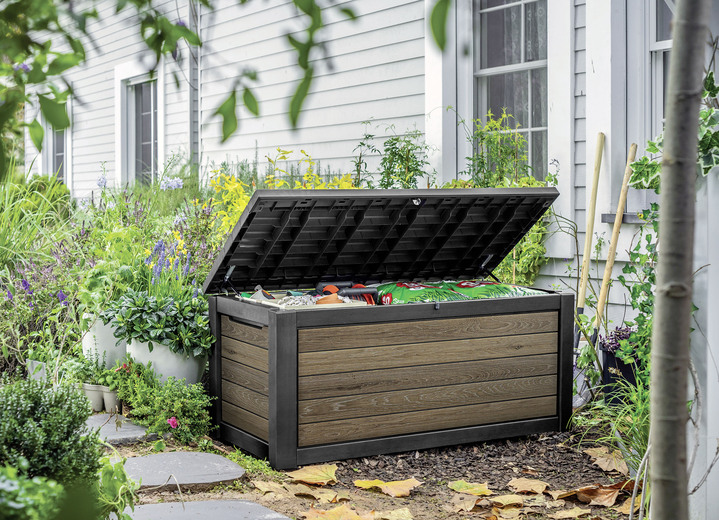 Gartenmöbel - Kissenbox in trendiger Holzoptik, in Farbe SCHWARZ-BRAUN Ansicht 2