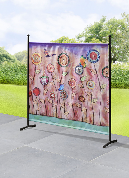 Sichtschutz und Sonnenschutz - Stellwand mit originellem Blumenmotiv, in Farbe BUNT Ansicht 1