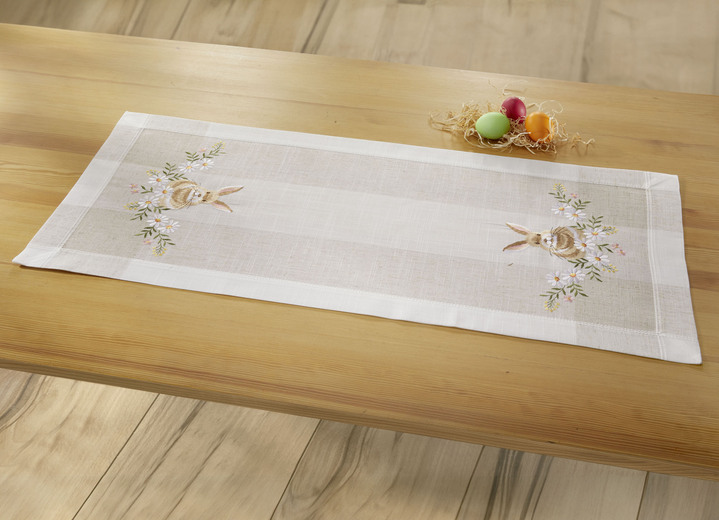 Tischdecken - Bestickte Tisch- und Raumdekoration mit Osterhasen-Motiv, in Größe 102 (Läufer, 40x 85 cm) bis 404 (Kissenbezug, 40x 40 cm), in Farbe SEKT-BUNT Ansicht 3