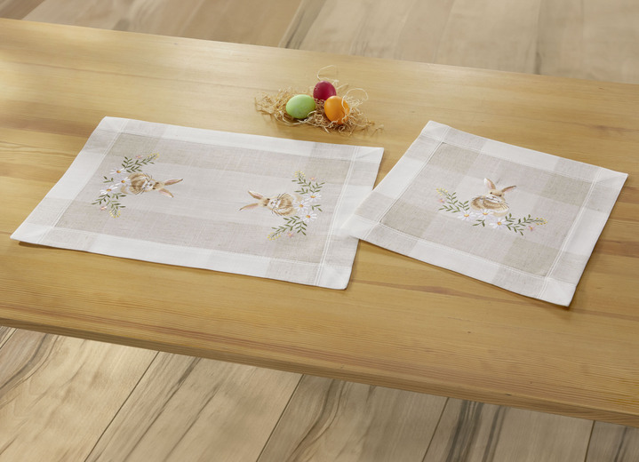 Tischdecken - Bestickte Tisch- und Raumdekoration mit Osterhasen-Motiv, in Größe 102 (Läufer, 40x 85 cm) bis 404 (Kissenbezug, 40x 40 cm), in Farbe SEKT-BUNT Ansicht 4