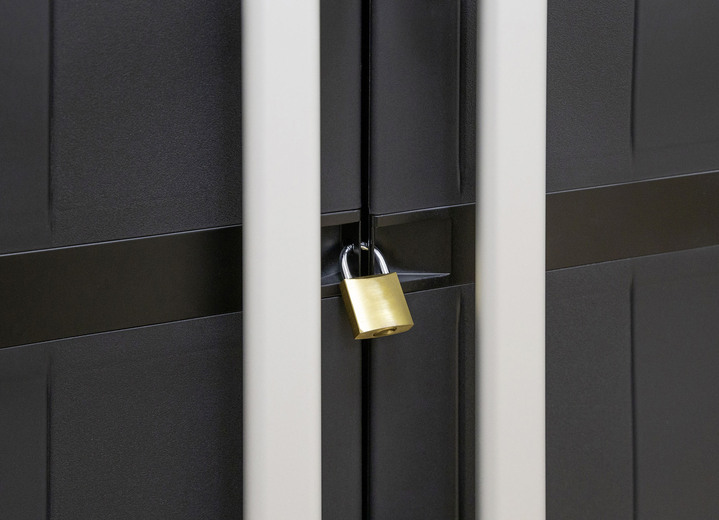 Gartenmöbel - Geräteschrank Garage mit Holzlamellen-Effekt Ansicht 14 Gartenmöbel - Geräteschrank Garage mit Holzlamellen-Effekt, in Farbe SCHWARZ, in Ausführung klein Ansicht 14