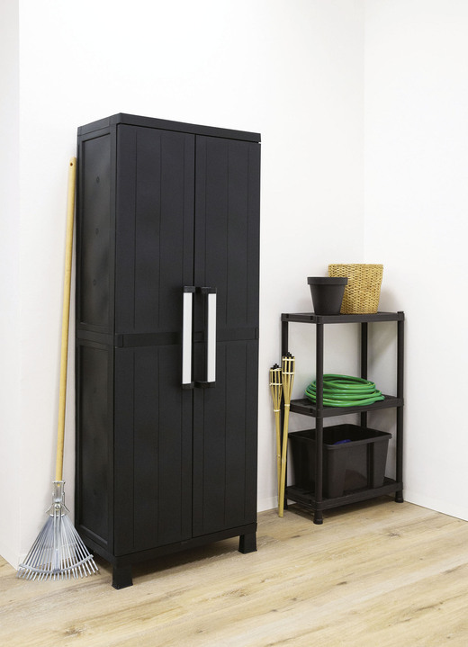 Gartenmöbel - Geräteschrank Garage mit Holzlamellen-Effekt Ansicht 16 Gartenmöbel - Geräteschrank Garage mit Holzlamellen-Effekt, in Farbe SCHWARZ, in Ausführung klein Ansicht 16