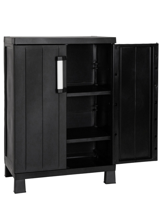 Gartenmöbel - Geräteschrank Garage mit Holzlamellen-Effekt Ansicht 3 Gartenmöbel - Geräteschrank Garage mit Holzlamellen-Effekt, in Farbe SCHWARZ, in Ausführung klein Ansicht 3