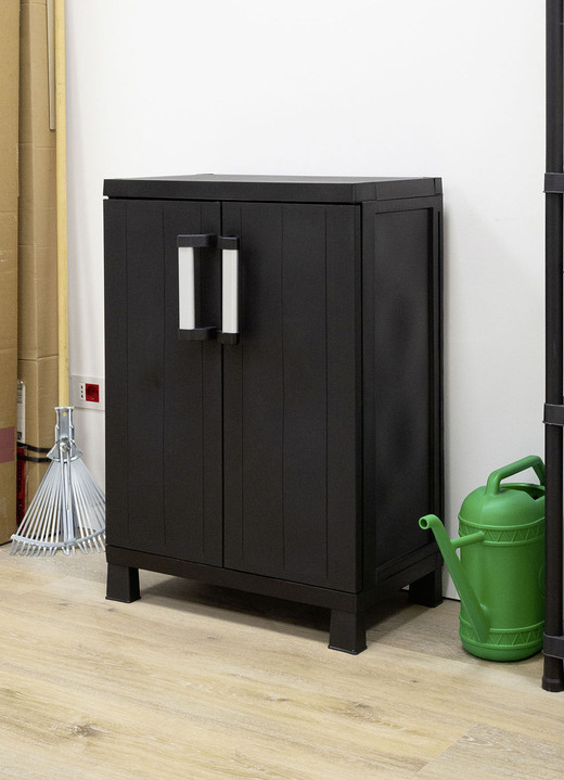 Gartenmöbel - Geräteschrank Garage mit Holzlamellen-Effekt Ansicht 9 Gartenmöbel - Geräteschrank Garage mit Holzlamellen-Effekt, in Farbe SCHWARZ, in Ausführung klein Ansicht 9