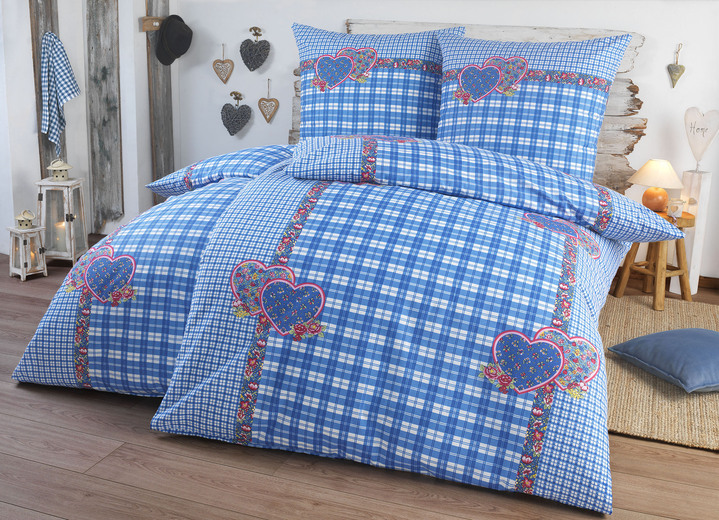 Bettwäschegarnituren - 4-teiliges Bettwäsche-Set mit rustikalem Karodessin, in Größe 411 (2x 40x80 cm + 2x 135x200 cm) bis 412 (2x 80x80 cm + 2x 135x200 cm), in Farbe BLAU Ansicht 2