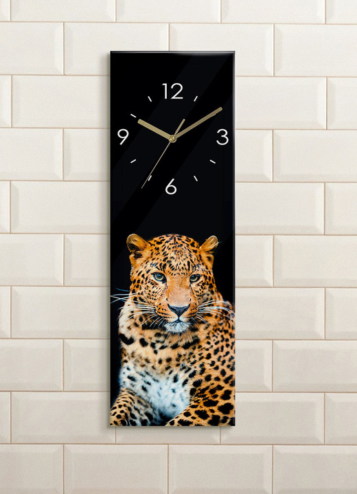 Uhren - Glas-Wanduhr mit goldenen Zeigern, in Farbe SCHWARZ-BRAUN, in Ausführung Funkuhr