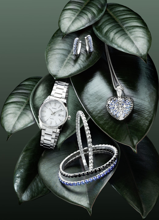 Damen-Modeschmuck - Elastisches Armband aus Edelstahl mit blauen Kristallen Ansicht 3 Damen-Modeschmuck - Elastisches Armband aus Edelstahl mit blauen Kristallen, in Farbe  Ansicht 3