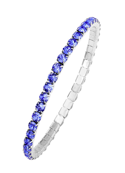 Damen-Modeschmuck - Elastisches Armband aus Edelstahl mit blauen Kristallen Ansicht 2 Damen-Modeschmuck - Elastisches Armband aus Edelstahl mit blauen Kristallen, in Farbe  Ansicht 2