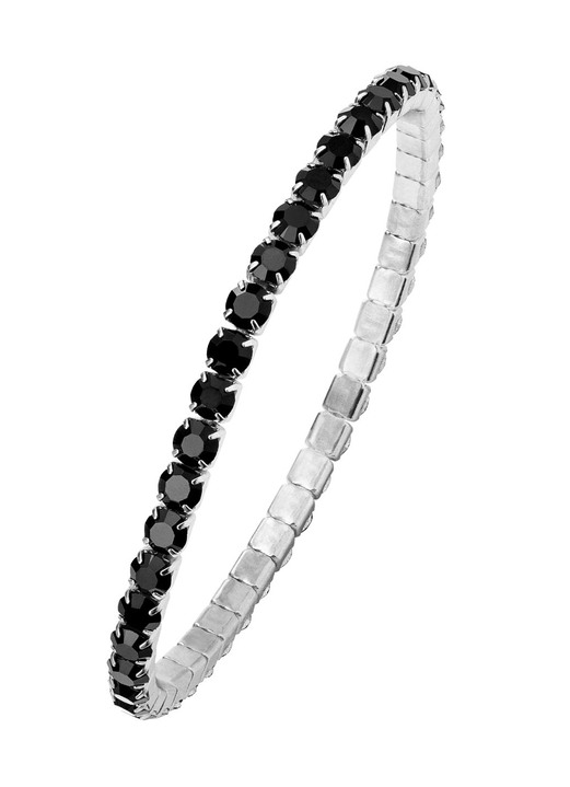 Damen-Modeschmuck - Elastisches Armband aus Edelstahl mit schwarzen Kristallen Ansicht 2 Damen-Modeschmuck - Elastisches Armband aus Edelstahl mit schwarzen Kristallen, in Farbe  Ansicht 2