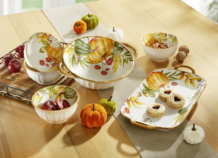 Inspirationen - Herbstliches Porzellan-Set, 6-teilig, in Farbe WEISS-ORANGE-GRÜN