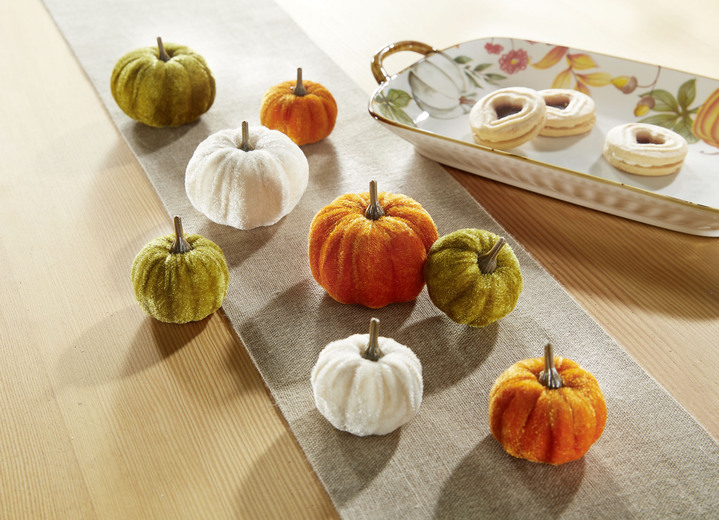 Herbstimpressionen - Deko-Kürbisse, 8er-Set, in Farbe CREME-ORANGE-GRÜN Ansicht 2