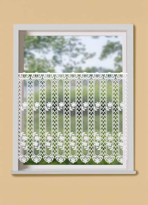 Landhaus & Küche - Kurzstore in Macramé-Qualität, in Größe 660 (H30xB100 cm) bis 858 (H60xB130 cm), in Farbe WEISS Ansicht 1