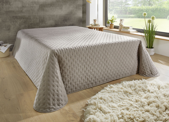 Tagesdecken - Tagesdecke mit Steppung und Bandeinfassung, in Größe 873 (Einzelbett, 135x210 cm) bis 926 (1 Kissenbezug, 80x 80 cm), in Farbe BEIGE Ansicht 10
