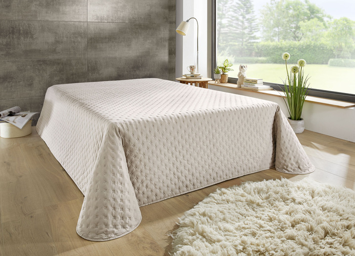 Tagesdecken - Tagesdecke mit Steppung und Bandeinfassung, in Größe 873 (Einzelbett, 135x210 cm) bis 926 (1 Kissenbezug, 80x 80 cm), in Farbe BEIGE Ansicht 12