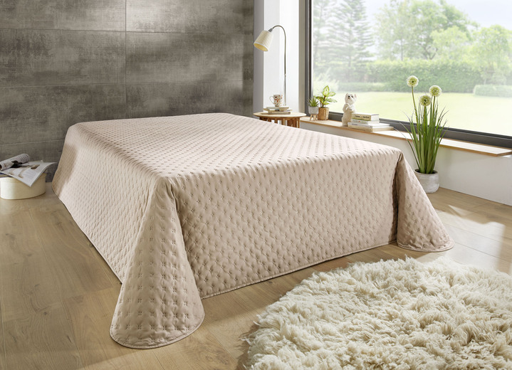 Tagesdecken - Tagesdecke mit Steppung und Bandeinfassung, in Größe 873 (Einzelbett, 135x210 cm) bis 926 (1 Kissenbezug, 80x 80 cm), in Farbe BEIGE Ansicht 13