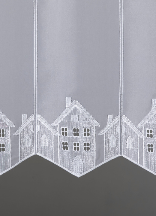 Landhaus & Küche - Kleinfenster-Store mit hochwertiger Plauener Stickerei, in Größe 856 (H 60xB 95 cm) bis 896 (H120xB160 cm), in Farbe WEISS Ansicht 2