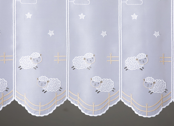 Landhaus & Küche - Kurzstore mit hochwertiger Plauener Stickerei, in Größe 856 (H45xB 96 cm) bis 860 (H45xB160 cm), in Farbe WEISS-BUNT Ansicht 2